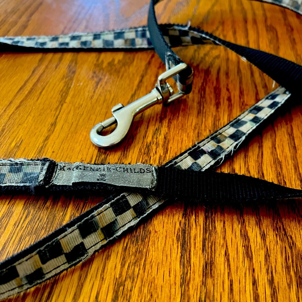 Mackenzie Childs Black and Beige Checkered Dog Leash